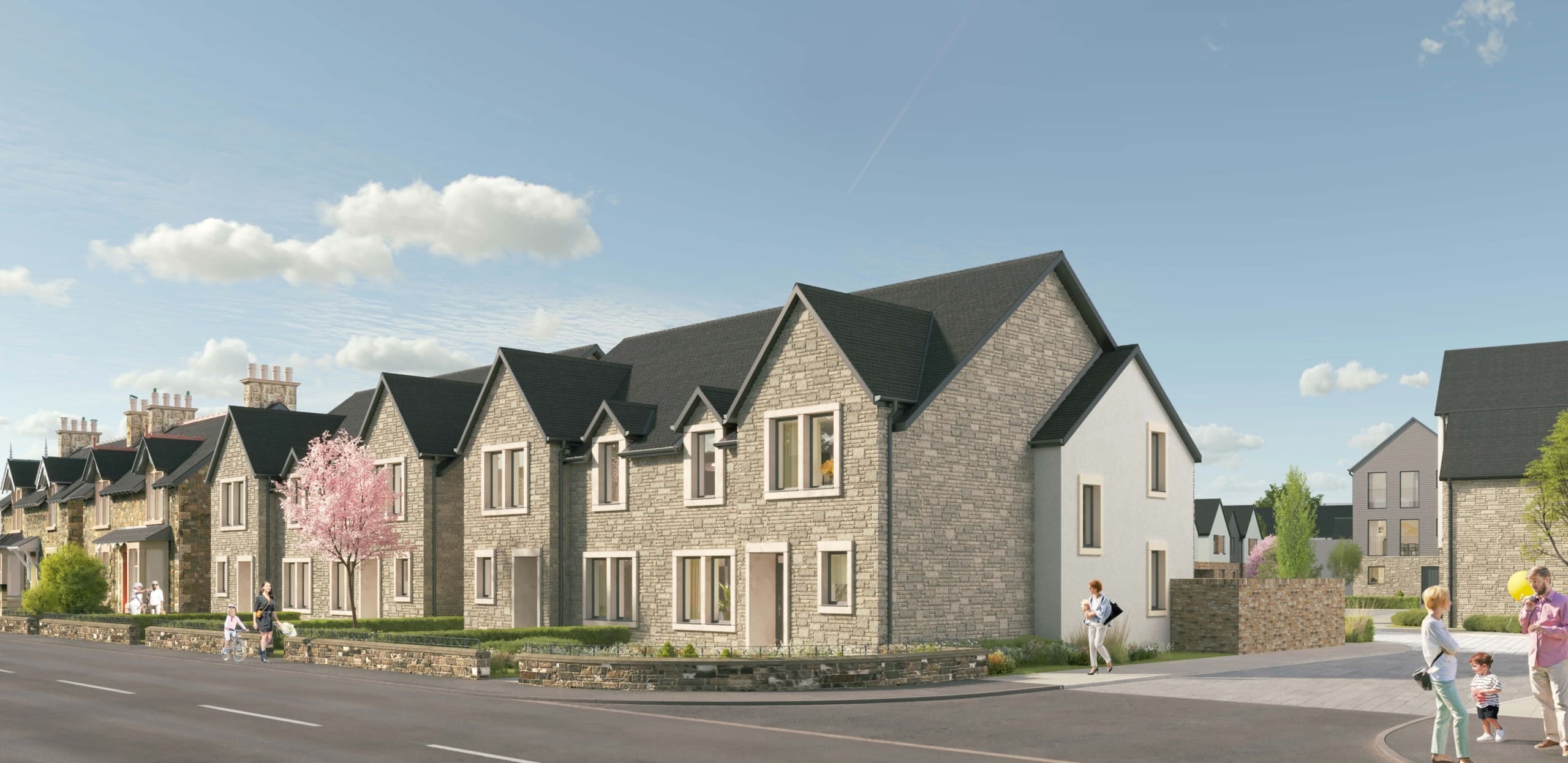 CGI of new build homes to reflect the look of nearby homes in Peebles. Four bedroom homes in the Borders
