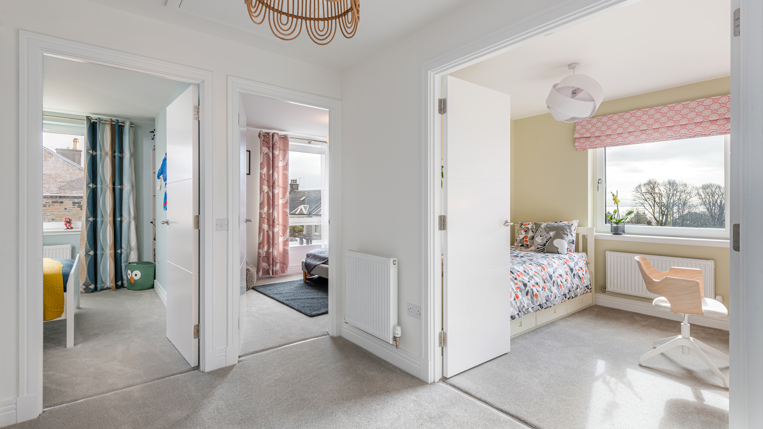 upstairs landing of a spacious three bedroom new build house for sale in Kirkcaldy