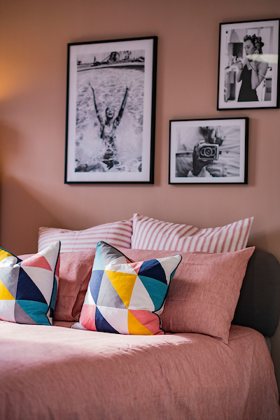 Pink bedroom and bedding in a new home, scottish borders